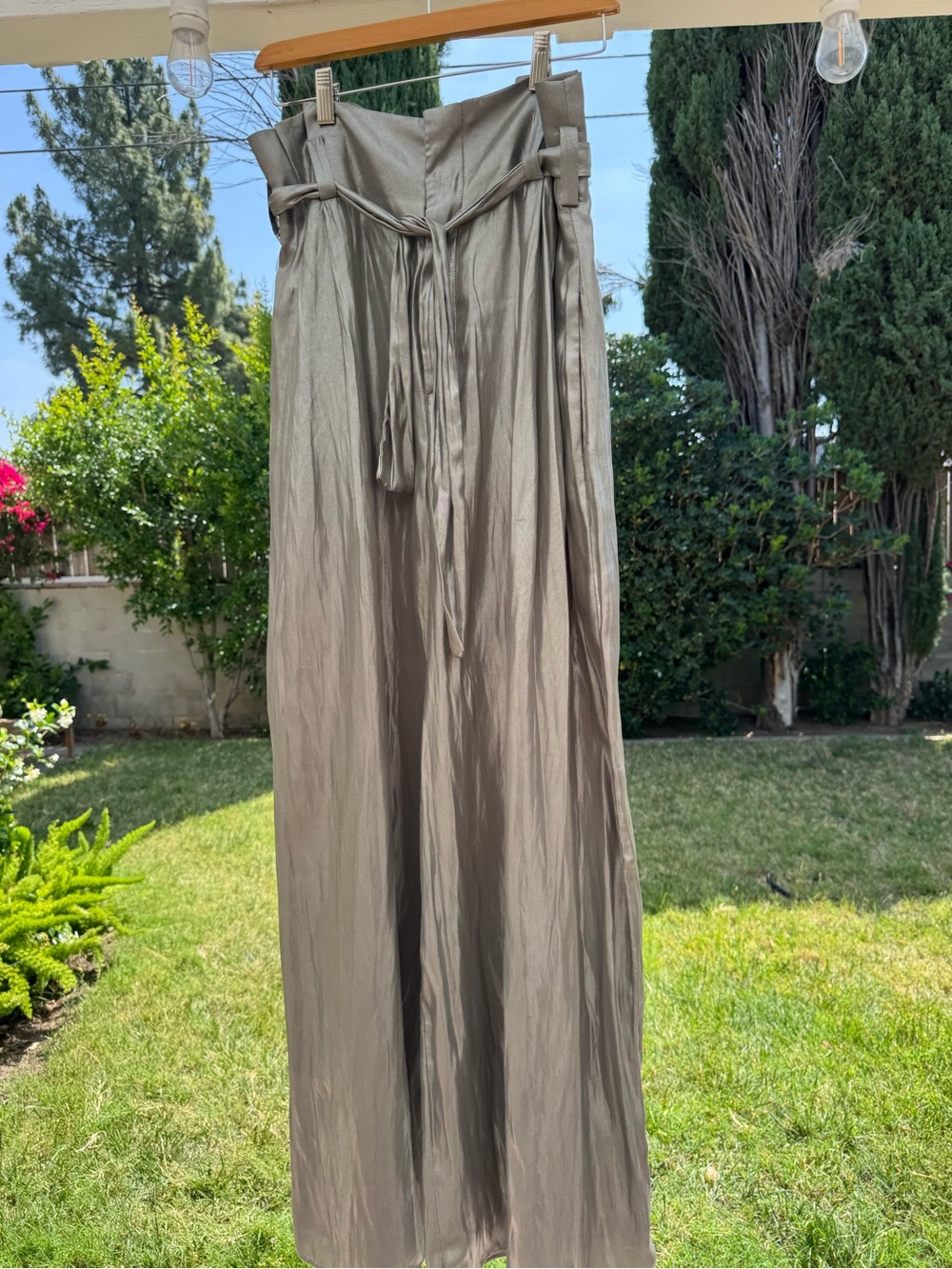 Zara Metallic Taupe Wide-Leg Paperbag Pants Limited Edition